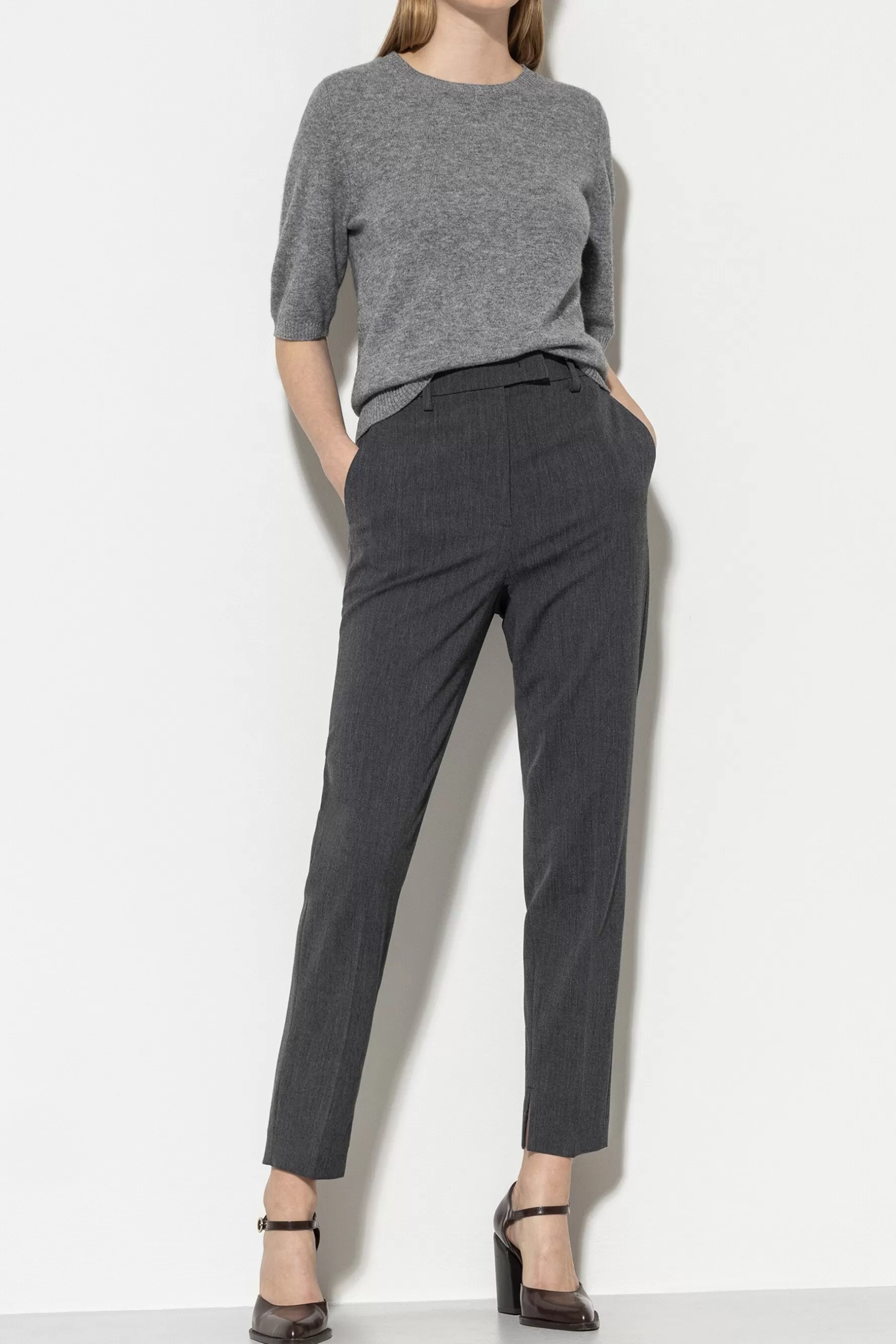 Hosen-LUISA CERANO Tapered-Pants Aus Kaschmir-Mix dark grey melange